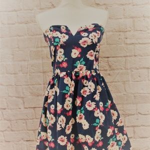 Strapless Floral Dress Navy